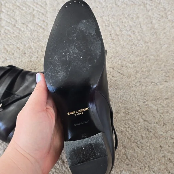 Saint Laurent Paris Black Ankle Boots with Chunky Heel and Buckle Detail - Picture 8 of 14